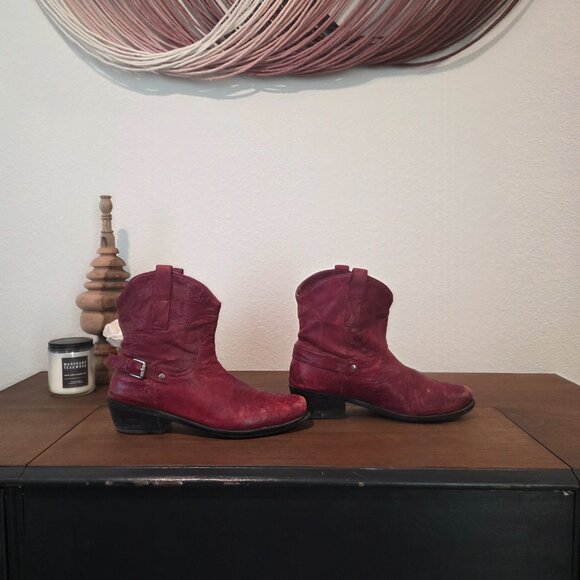 Franco Sarto Red Waco Leather Pointed Cowboy Western Bootie Sz 8.5 - Picture 4 of 10